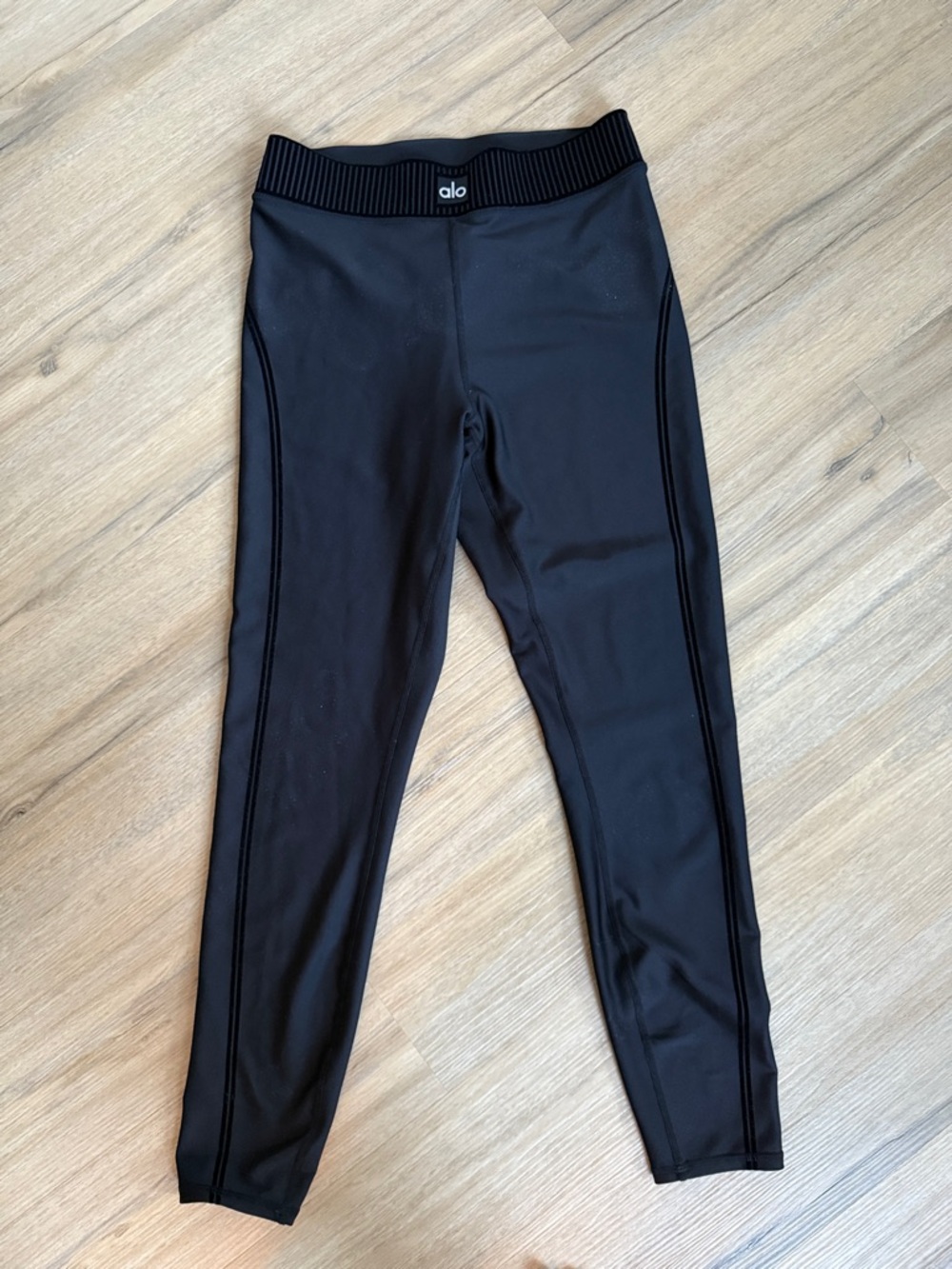 ALO Yoga Black Ribbed-Waist High-Rise Leggings